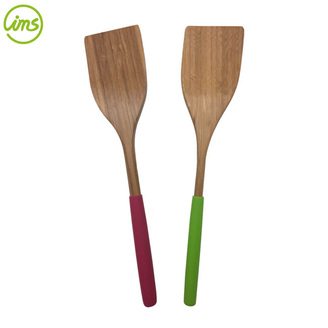 12" Carbonized Bamboo Turner – Non-Scratch Wooden Spatula with TPR Handle